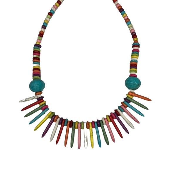 Vintage Rainbow Howlite Beaded Necklace Spike Confetti Funfetti Statement Funky - Picture 3 of 7
